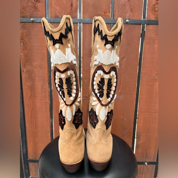Free People Roundhouse Stitch Suede Embroidered Western Knee High Boots 38EU - Picture 6 of 10